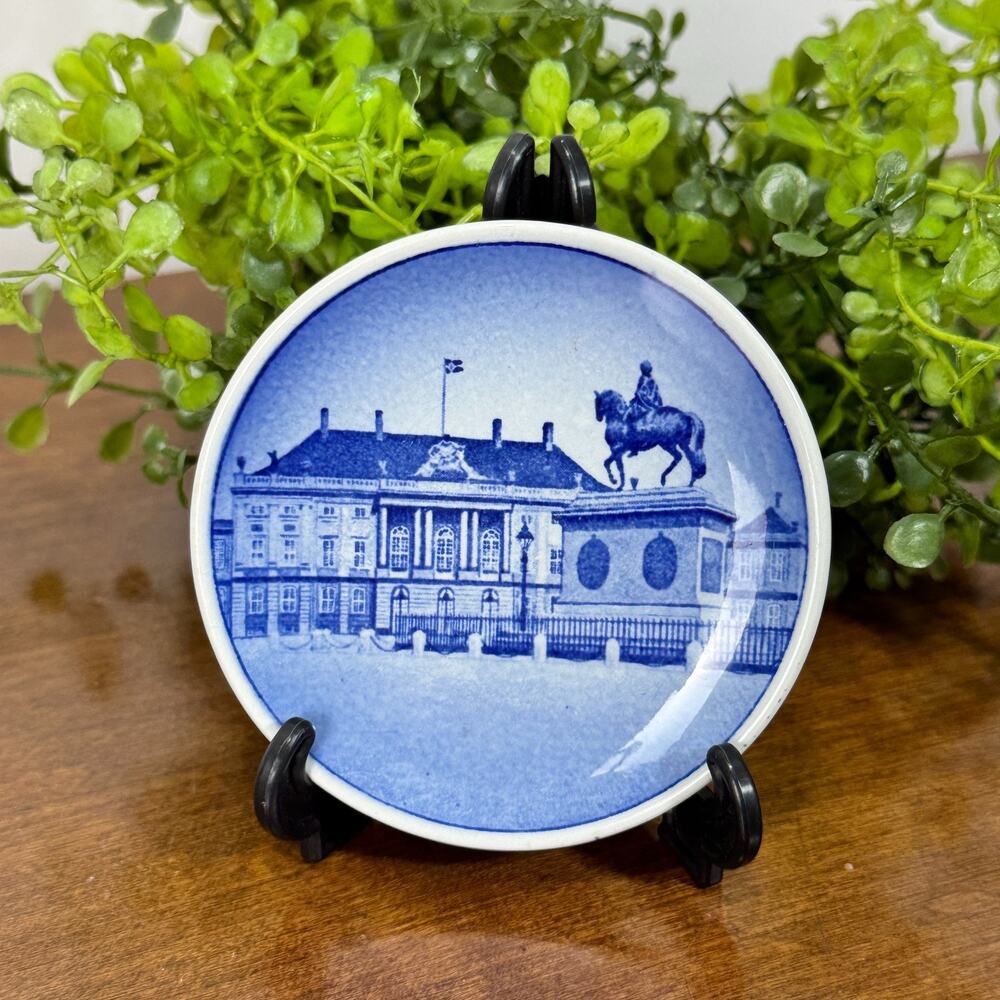 Vintage Royal Copenhagen Denmark Butter Pat 3" Plate Blue White Amalienborg